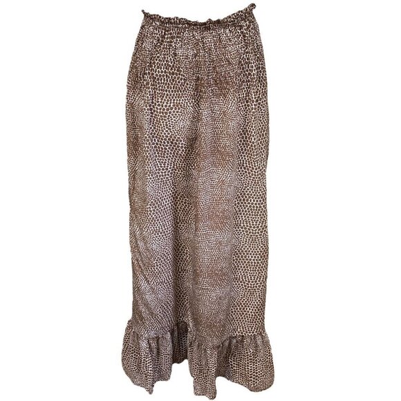 Silk Maxi Skirt Small Brown Print Ruffle Prairie Hem by What Comes Around Goes A - Picture 1 of 10